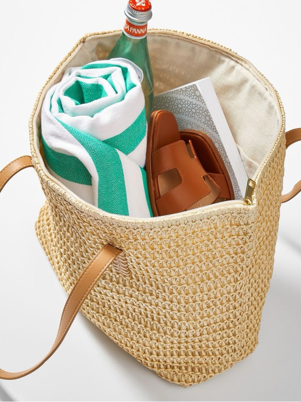 Mark & Graham Stinson Straw Zip-Top Tote with Tan Leather Handles - Picture 3 of 4